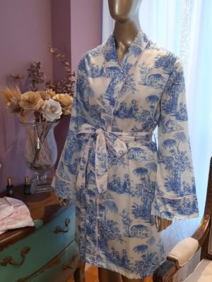 Robe Curto Toile de Jouy Azul com Rosa