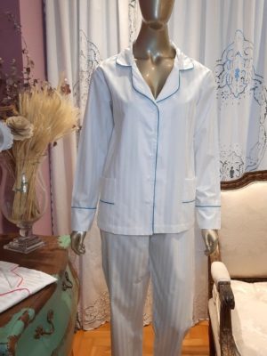 Pijama Maquinetado Branco com Turquesa