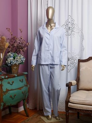 Pijama Listrado Azul e Branco