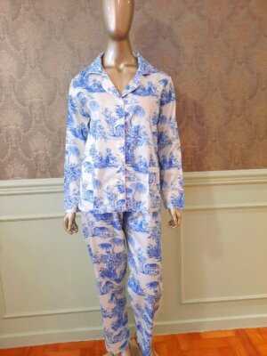Pijama Toile de Jouy Azul com Rosa