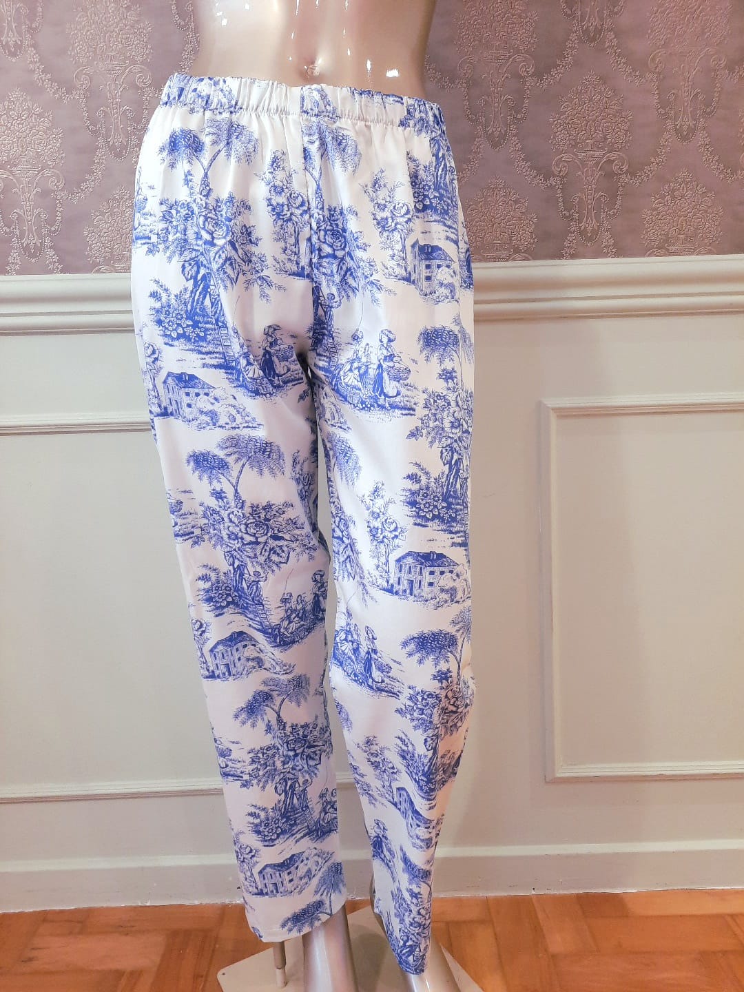 Pijama Toile de Jouy Azul com Rosa - Lillas en Provence